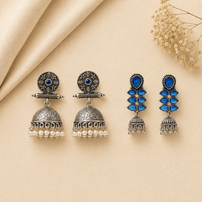 Charmbell earrings (Blue) Dazzle Dash Jhumki earring (Blue) Combo set