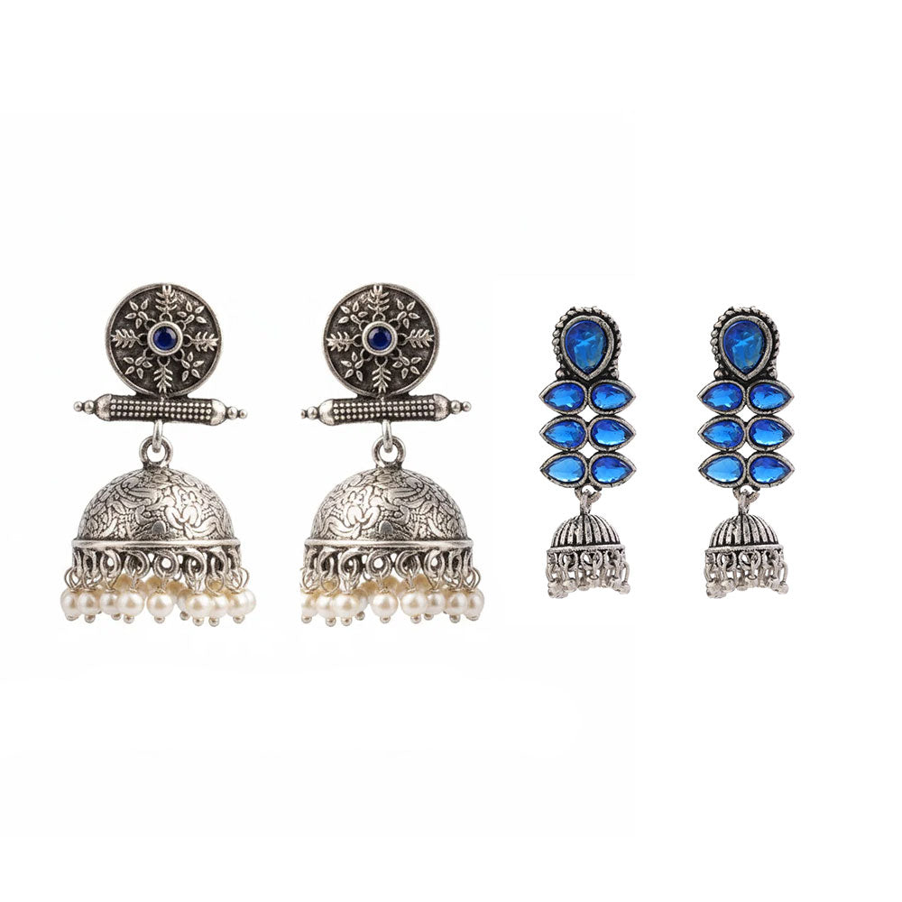 Charmbell earrings (Blue) Dazzle Dash Jhumki earring (Blue) Combo set