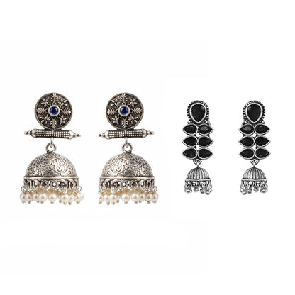 Charmbell earrings (Blue) Dazzle Dash Jhumki earring (Black) Combo set