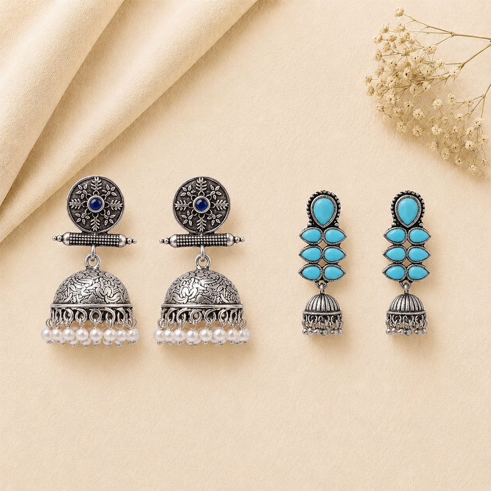 Charmbell earrings (Blue) Dazzle Dash Jhumki earring (Sky Blue) Combo set