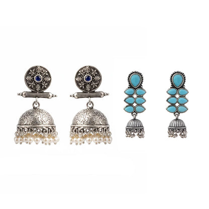 Charmbell earrings (Blue) Dazzle Dash Jhumki earring (Sky Blue) Combo set