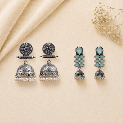 Charmbell earrings (Blue) Dazzle Dash Jhumki earring (Mint) Combo set