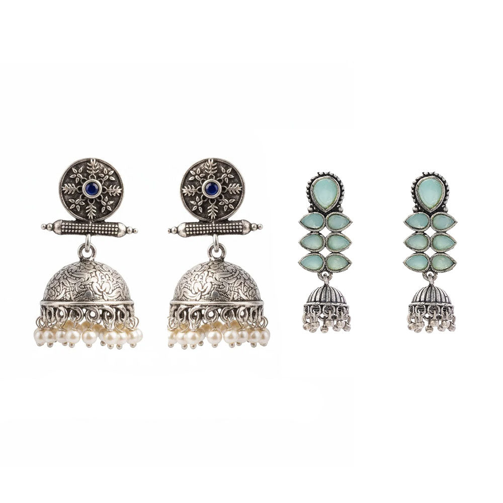 Charmbell earrings (Blue) Dazzle Dash Jhumki earring (Mint) Combo set