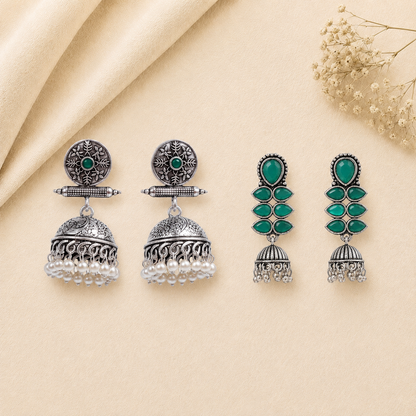 Charmbell earrings (Green) Dazzle Dash Jhumki earring (Green) Combo set