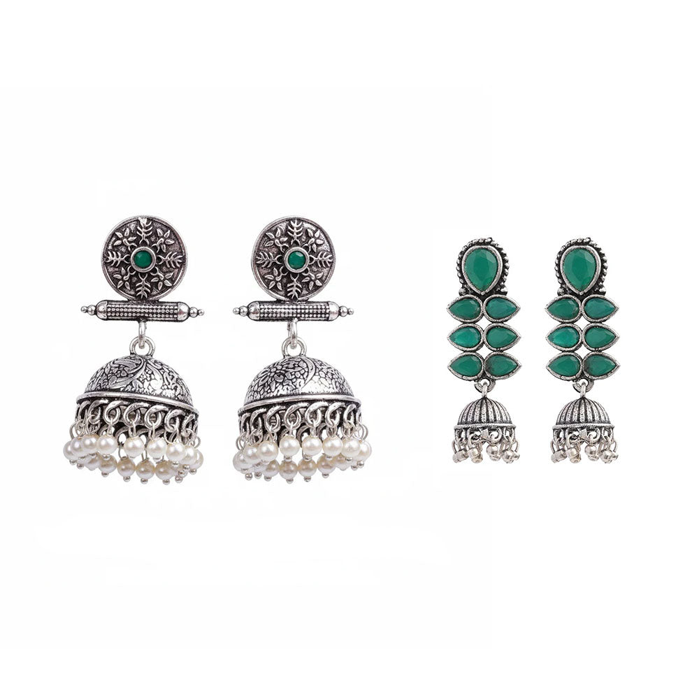Charmbell earrings (Green) Dazzle Dash Jhumki earring (Green) Combo set