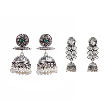 Charmbell earrings (Green) Dazzle Dash Jhumki earring (White) Combo set