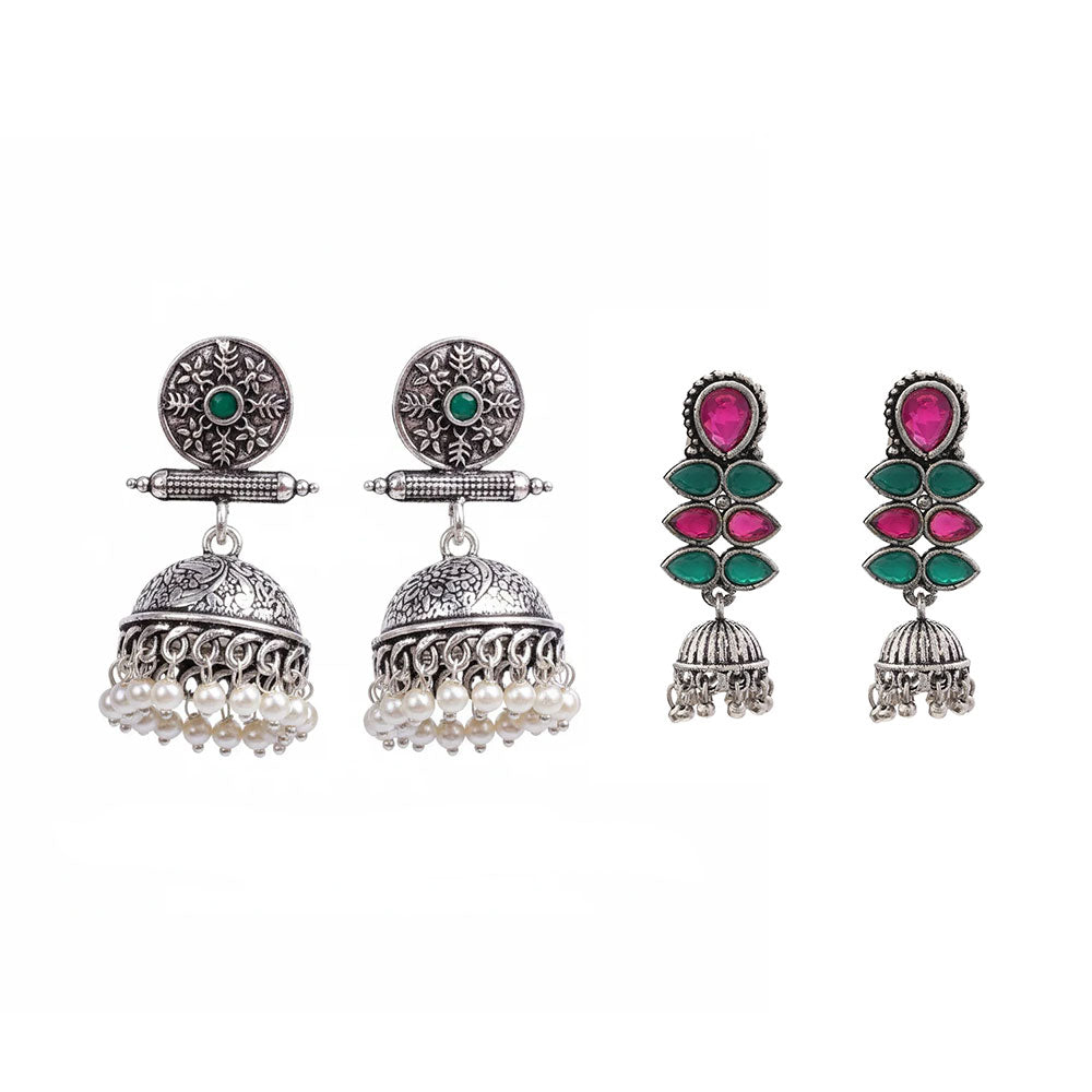 Charmbell earrings (Green) Dazzle Dash Jhumki earring (Multicolored) Combo set