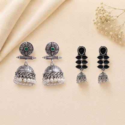 Charmbell earrings (Green) Dazzle Dash Jhumki earring (Black) Combo set