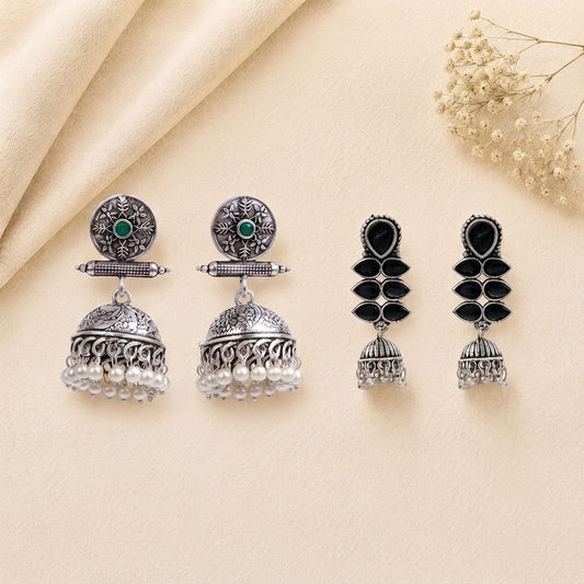 Charmbell earrings (Green) Dazzle Dash Jhumki earring (Black) Combo set