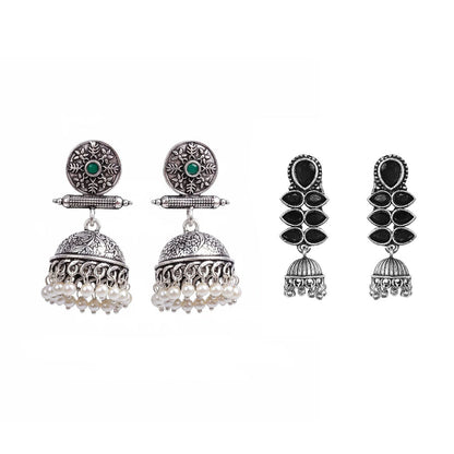 Charmbell earrings (Green) Dazzle Dash Jhumki earring (Black) Combo set