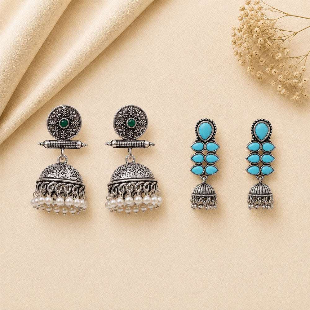 Charmbell earrings (Green) Dazzle Dash Jhumki earring (Sky Blue) Combo set