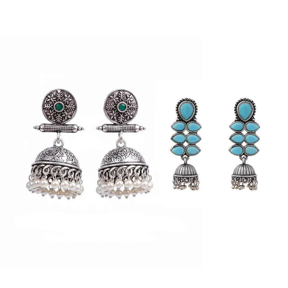 Charmbell earrings (Green) Dazzle Dash Jhumki earring (Sky Blue) Combo set
