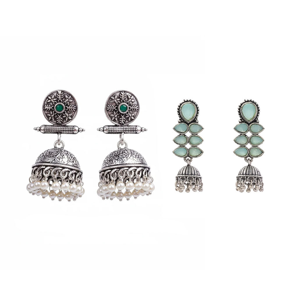 Charmbell earrings (Green) Dazzle Dash Jhumki earring (Mint) Combo set