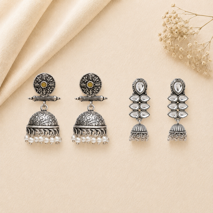 Charmbell earrings (Yellow) Dazzle Dash Jhumki earring (White) Combo set