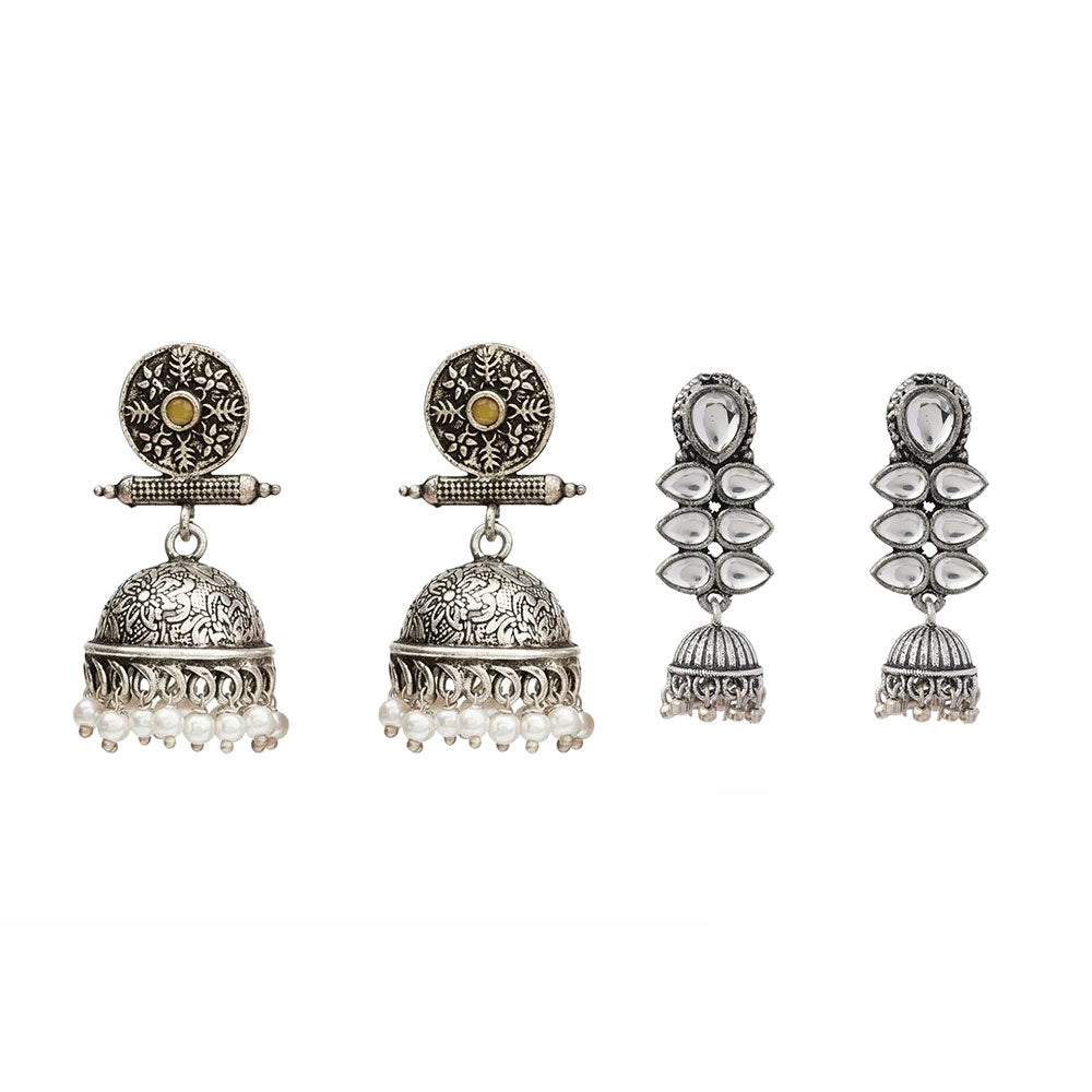 Charmbell earrings (Yellow) Dazzle Dash Jhumki earring (White) Combo set
