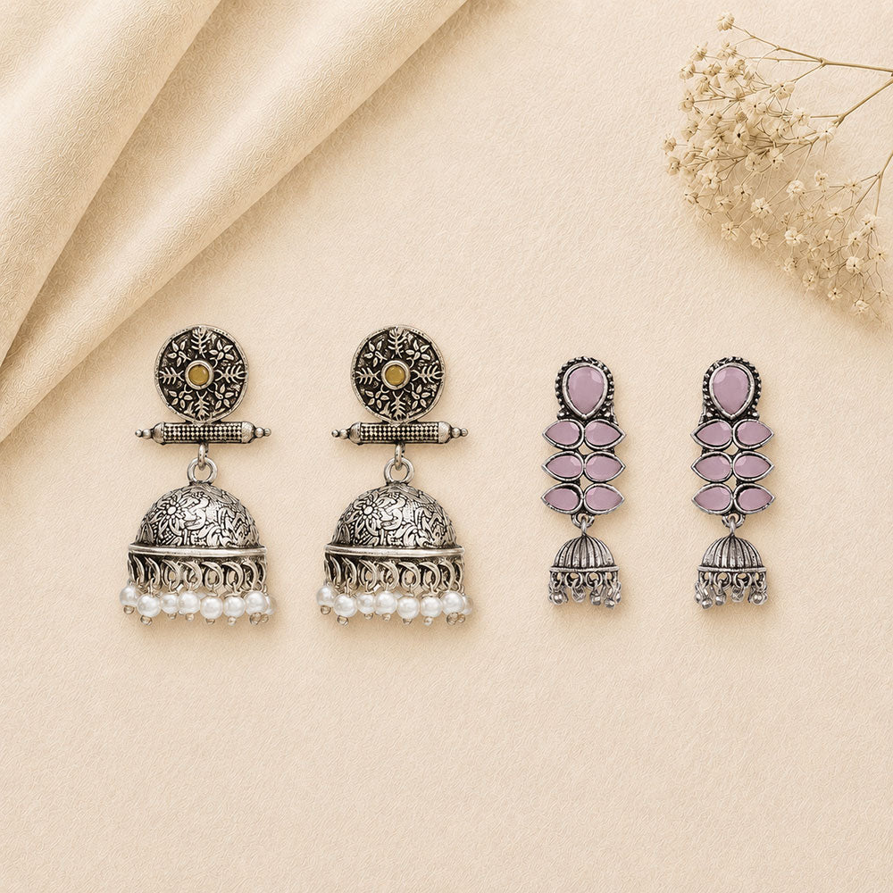 Charmbell earrings (Yellow) Dazzle Dash Jhumki earring (Baby Pink) Combo set