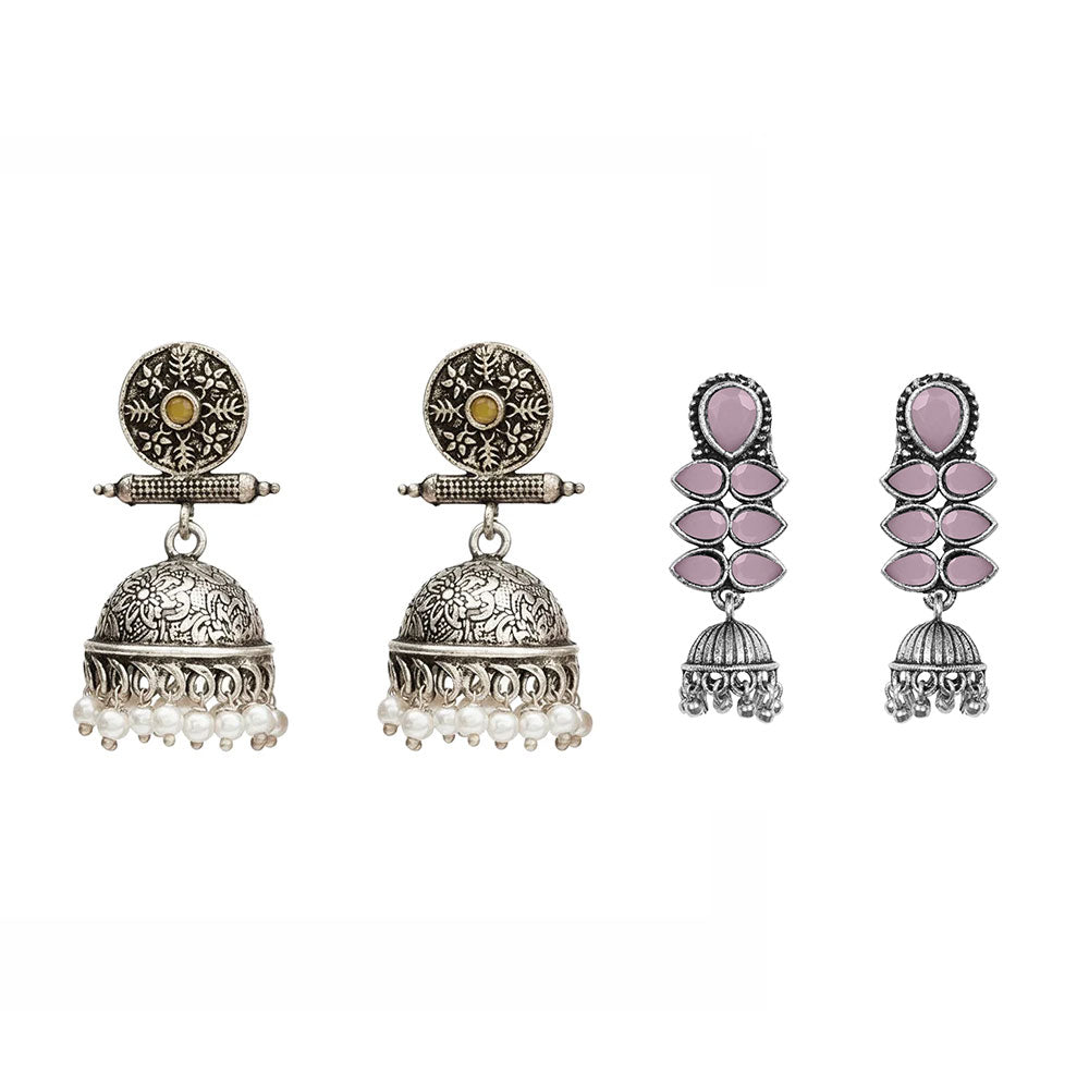 Charmbell earrings (Yellow) Dazzle Dash Jhumki earring (Baby Pink) Combo set