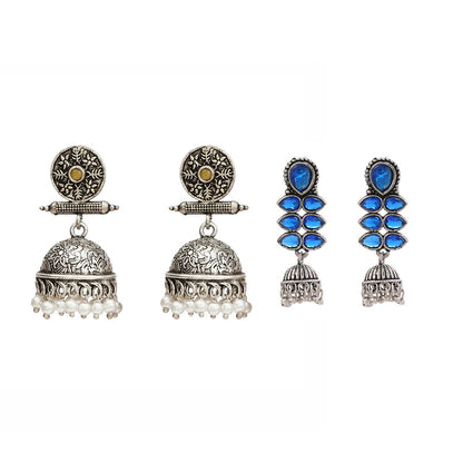 Charmbell earrings (Yellow) Dazzle Dash Jhumki earring (Blue) Combo set