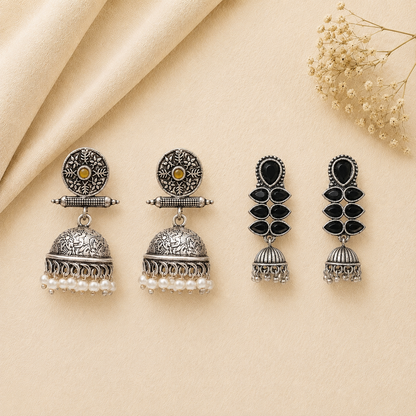 Charmbell earrings (Yellow) Dazzle Dash Jhumki earring (Black) Combo set