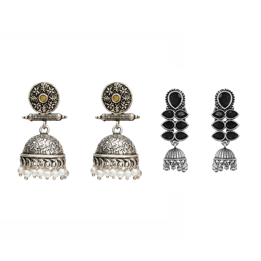 Charmbell earrings (Yellow) Dazzle Dash Jhumki earring (Black) Combo set