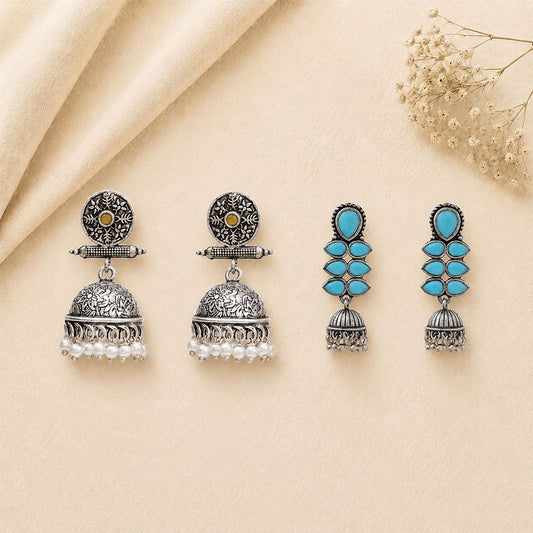 Charmbell earrings (Yellow) Dazzle Dash Jhumki earring (Sky Blue) Combo set