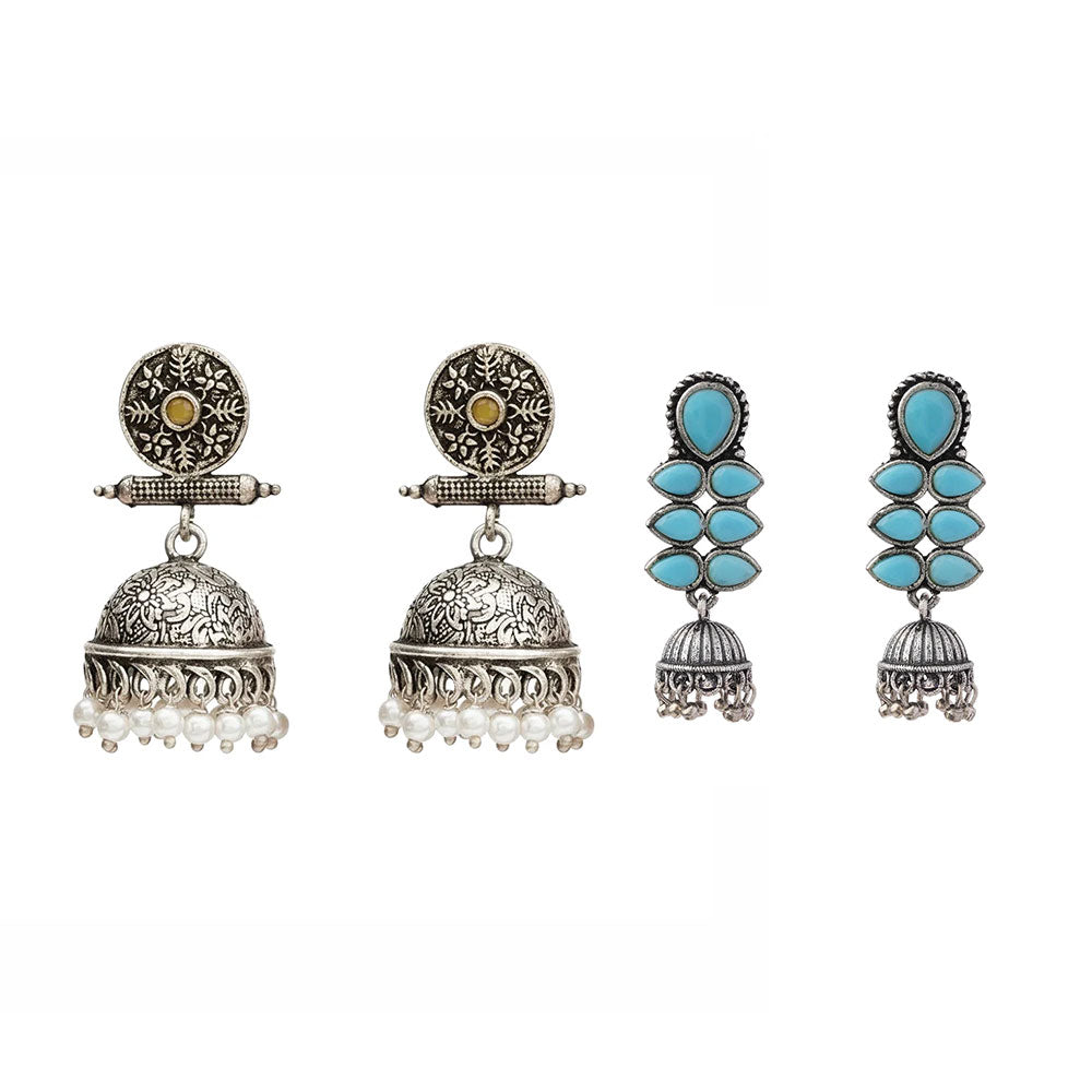 Charmbell earrings (Yellow) Dazzle Dash Jhumki earring (Sky Blue) Combo set