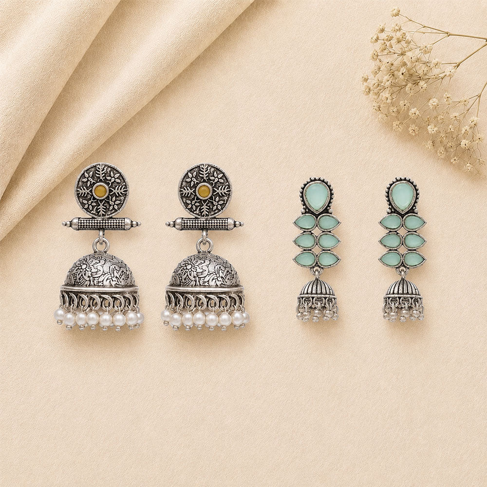 Charmbell earrings (Yellow) Dazzle Dash Jhumki earring (Mint) Combo set