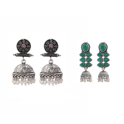 Charmbell earrings (Baby Pink) Dazzle Dash Jhumki earring (Green) Combo set