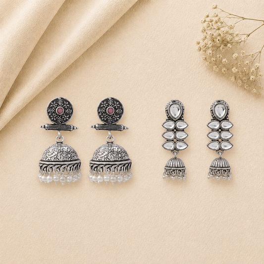 Charmbell earrings (Baby Pink) Dazzle Dash Jhumki earring (White) Combo set