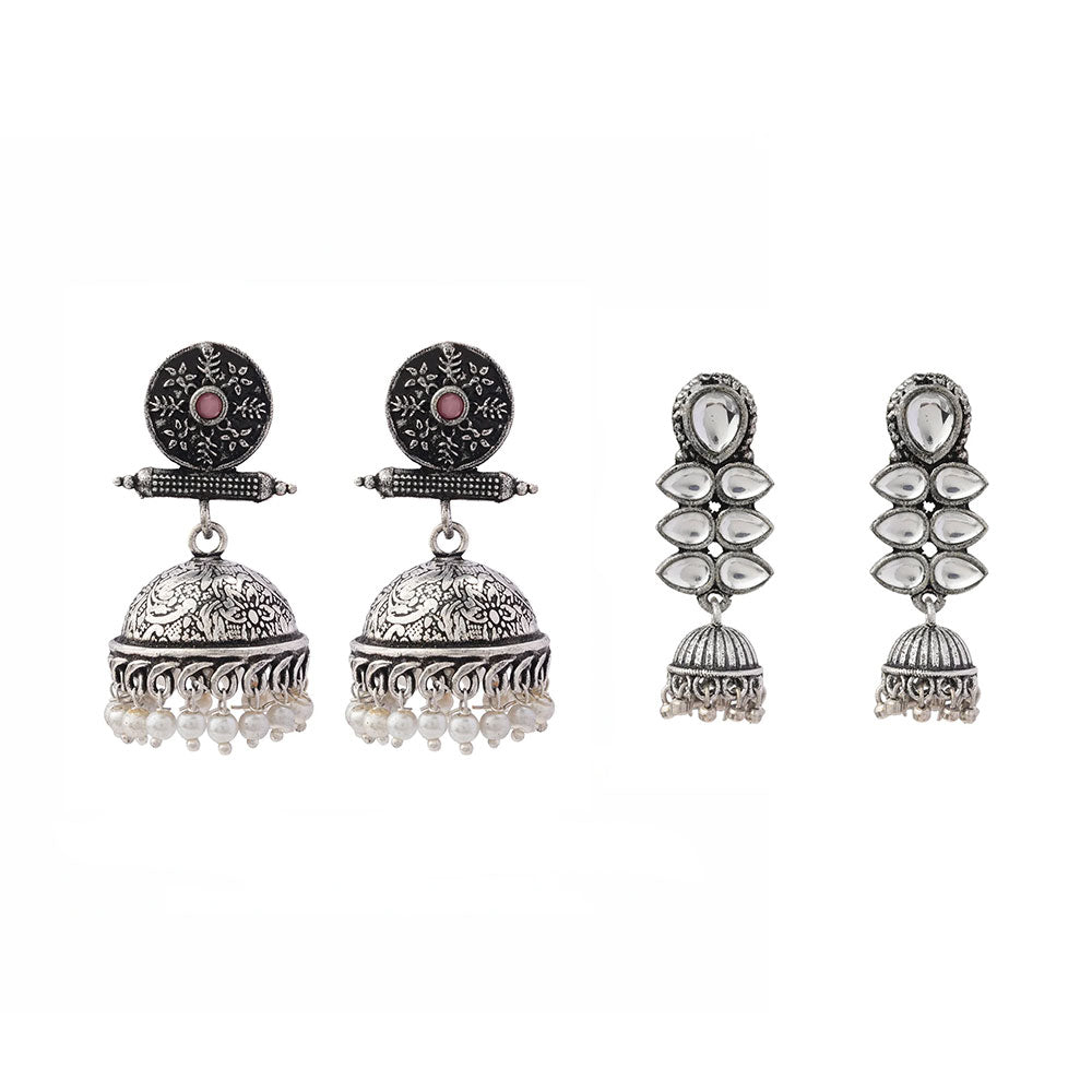 Charmbell earrings (Baby Pink) Dazzle Dash Jhumki earring (White) Combo set
