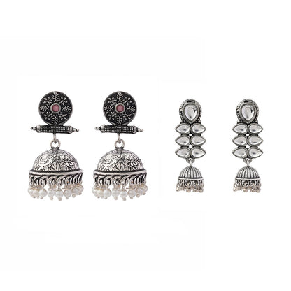 Charmbell earrings (Baby Pink) Dazzle Dash Jhumki earring (White) Combo set