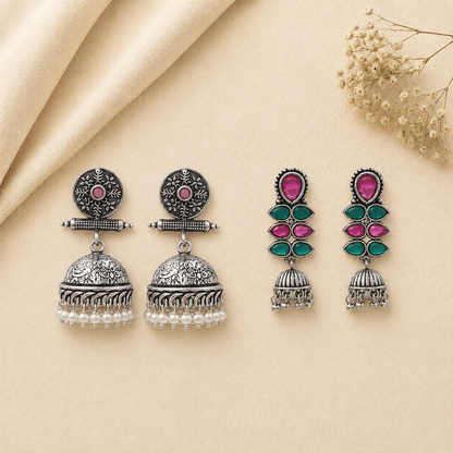 Charmbell earrings Baby Pink Dazzle Dash Jhumki earring Combo set