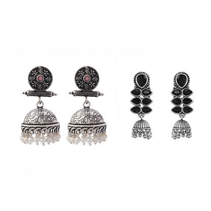 Charmbell earrings (Baby Pink) Dazzle Dash Jhumki earring (Black) Combo set