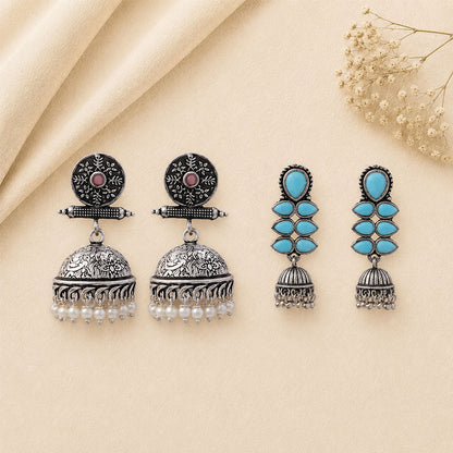 Charmbell earrings (Baby Pink) Dazzle Dash Jhumki earring (Sky Blue) Combo set