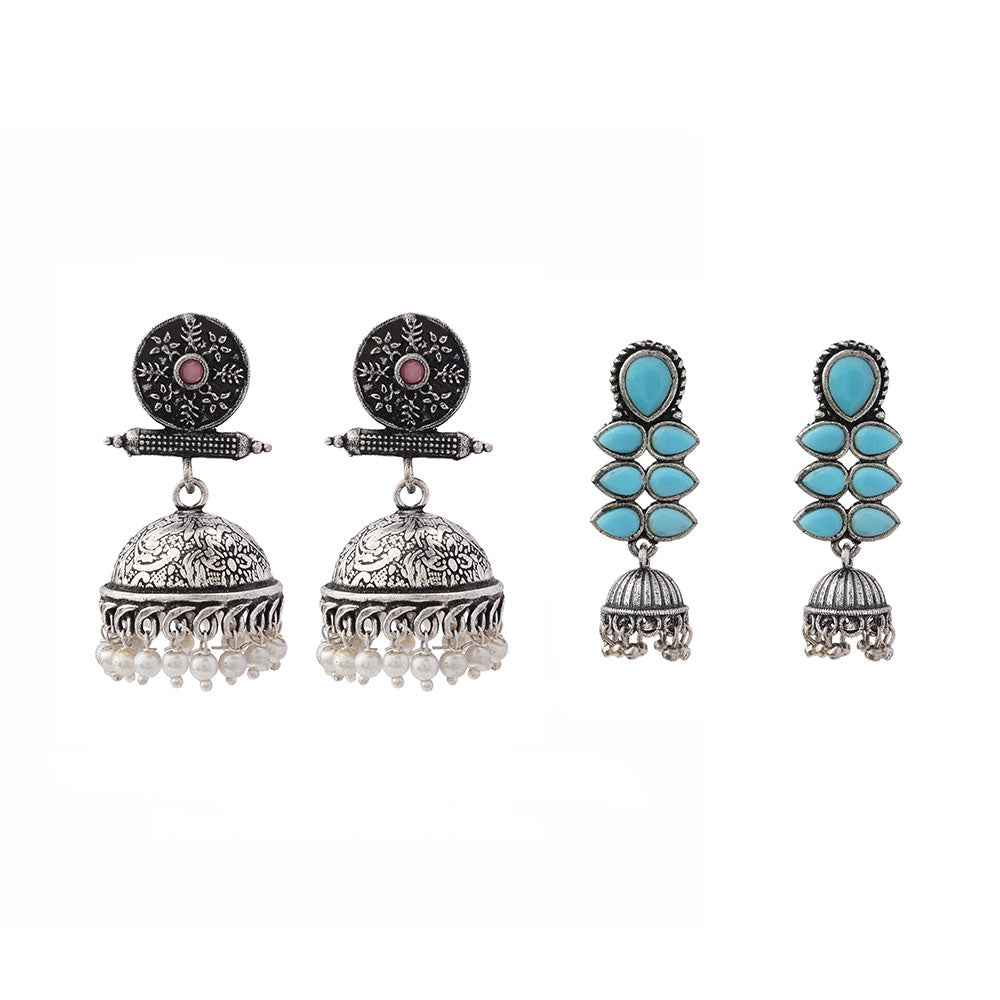 Charmbell earrings (Baby Pink) Dazzle Dash Jhumki earring (Sky Blue) Combo set