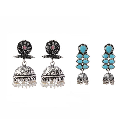 Charmbell earrings (Baby Pink) Dazzle Dash Jhumki earring (Sky Blue) Combo set