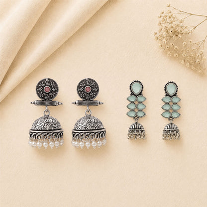 Charmbell earrings (Baby Pink) Dazzle Dash Jhumki earring (Mint) Combo set