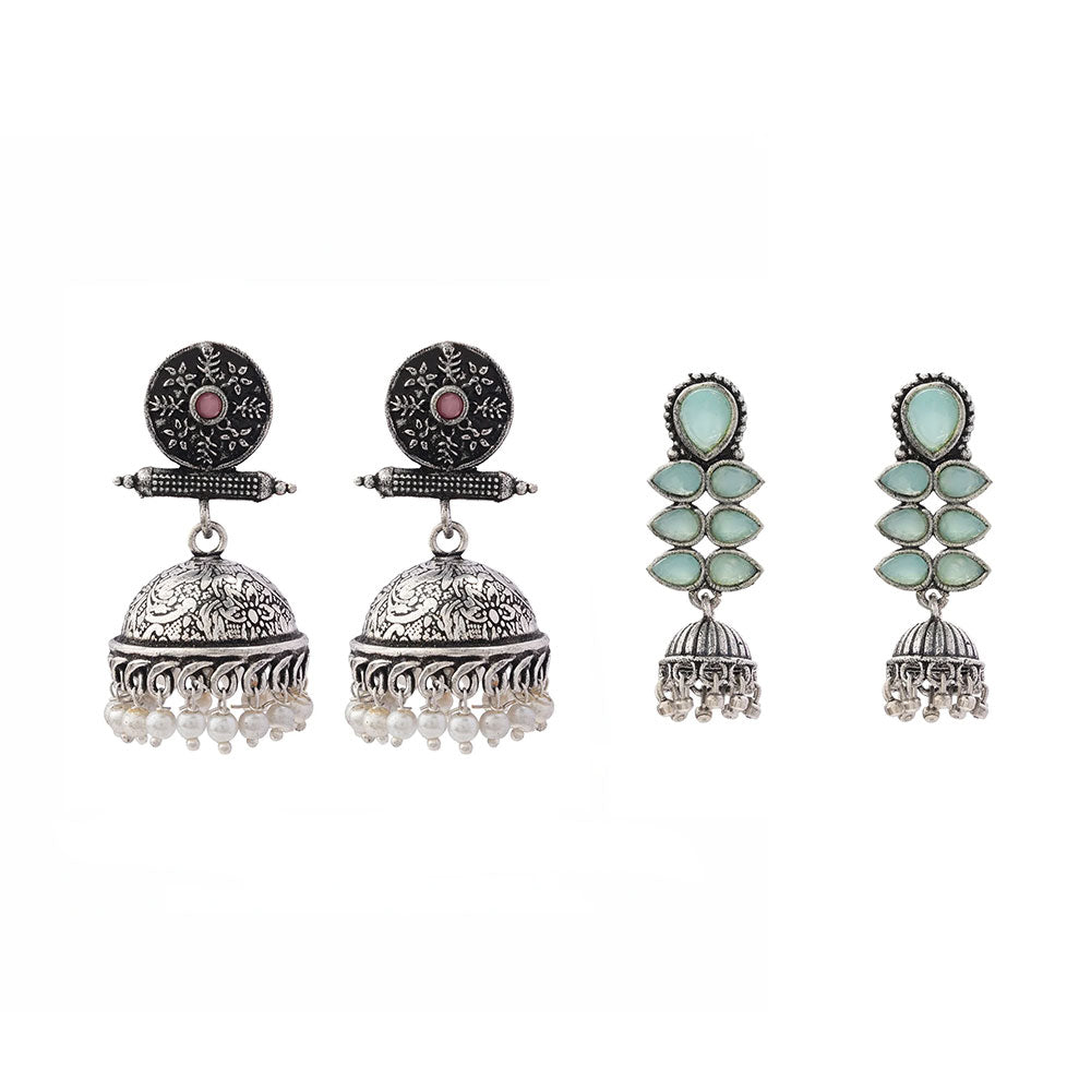 Charmbell earrings (Baby Pink) Dazzle Dash Jhumki earring (Mint) Combo set
