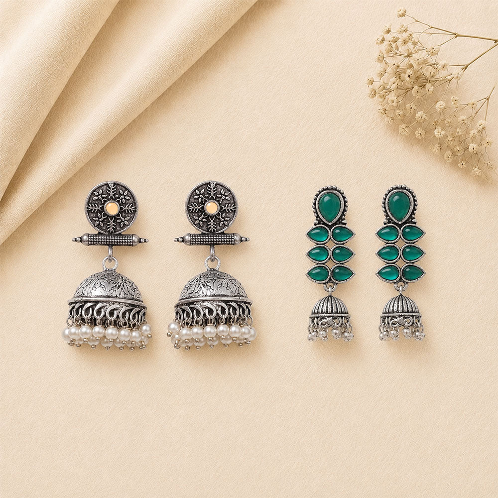 Charmbell earrings (Light Orange) Dazzle Dash Jhumki earring (Green) Combo set