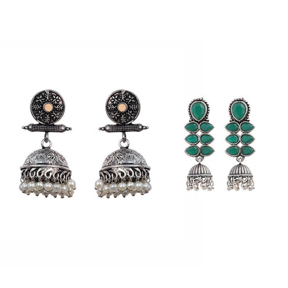 Charmbell earrings (Light Orange) Dazzle Dash Jhumki earring (Green) Combo set