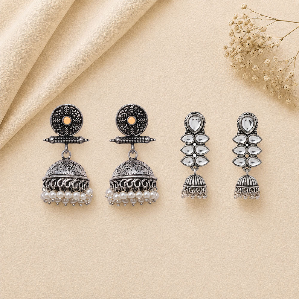 Charmbell earrings (Light Orange) Dazzle Dash Jhumki earring (White) Combo set