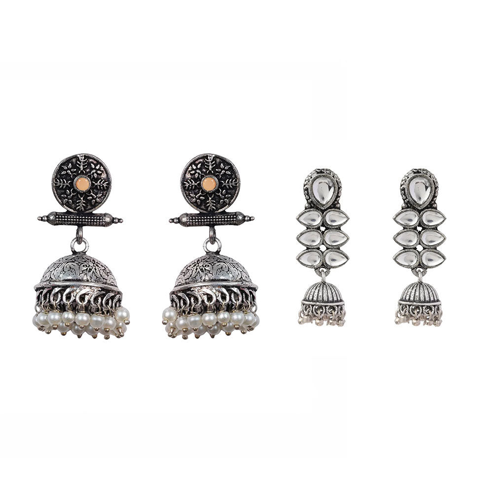 Charmbell earrings (Light Orange) Dazzle Dash Jhumki earring (White) Combo set