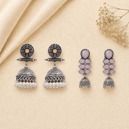 Charmbell earrings Light Orange Dazzle Dash Jhumki earring Pink Combo set