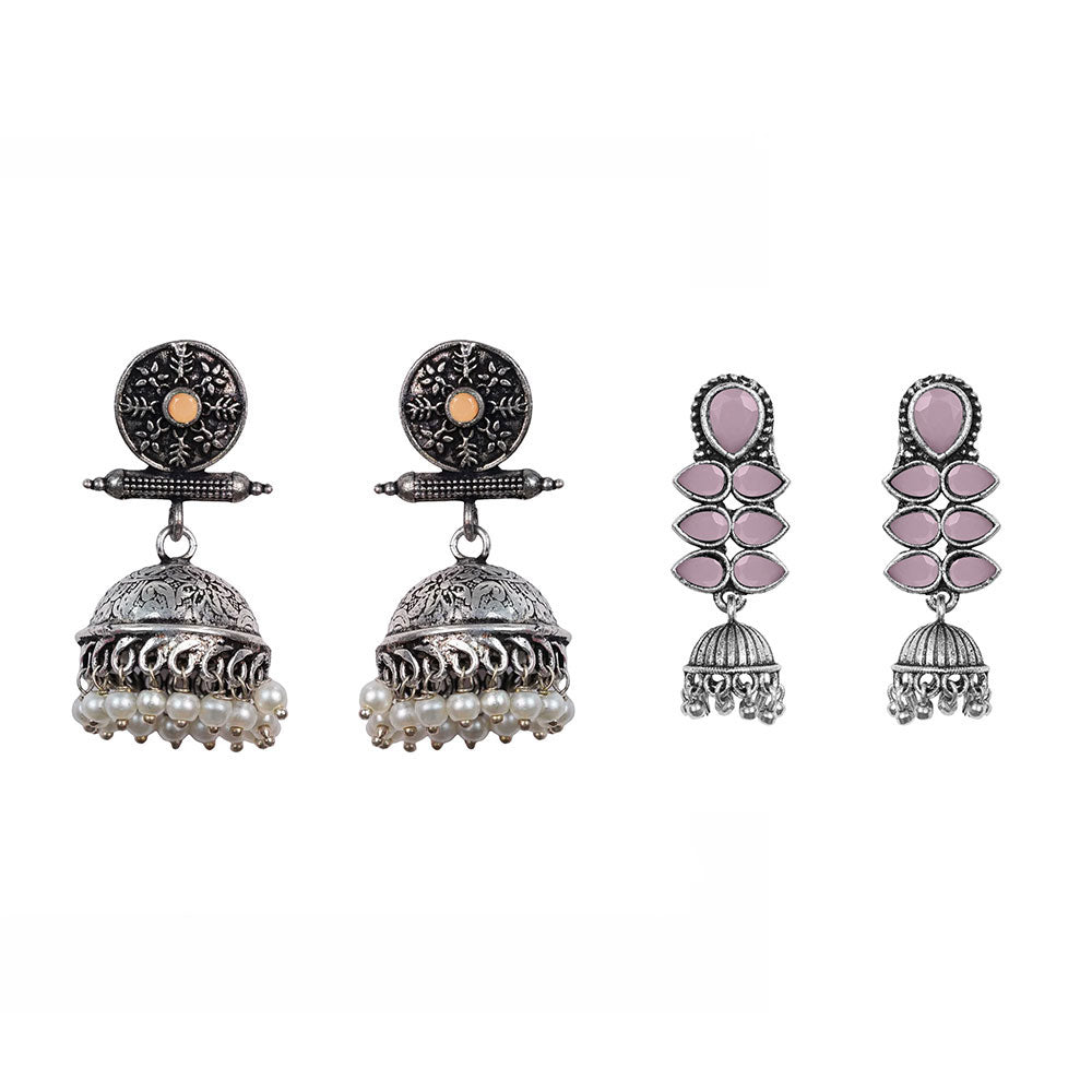 Charmbell earrings Light Orange Dazzle Dash Jhumki earring Pink Combo set