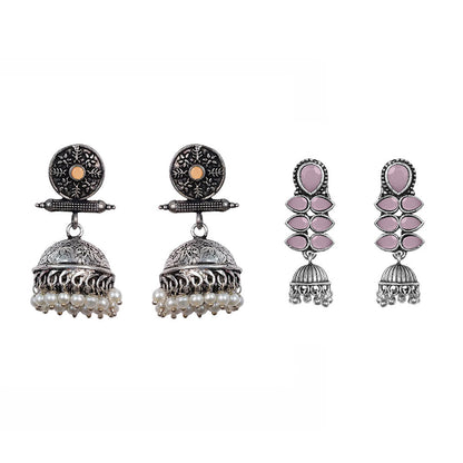 Charmbell earrings Light Orange Dazzle Dash Jhumki earring Pink Combo set