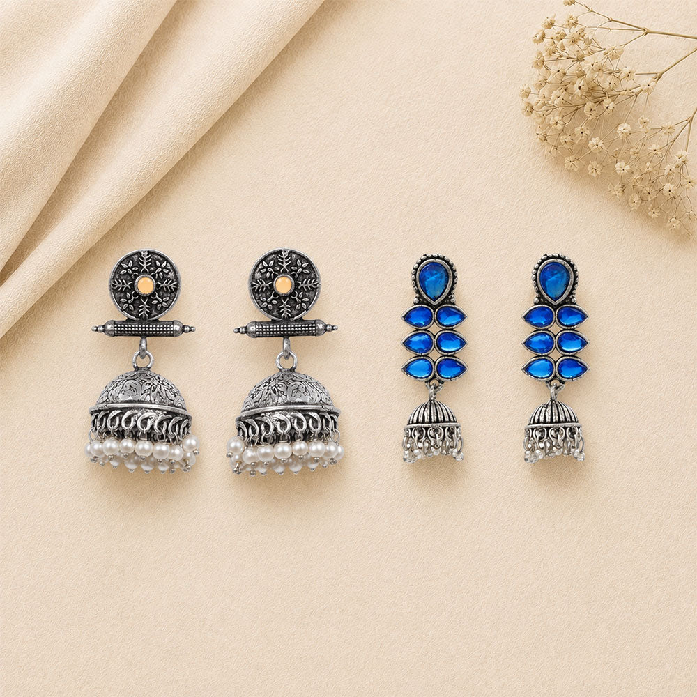 Charmbell earrings (Light Orange) Dazzle Dash Jhumki earring (Blue) Combo set