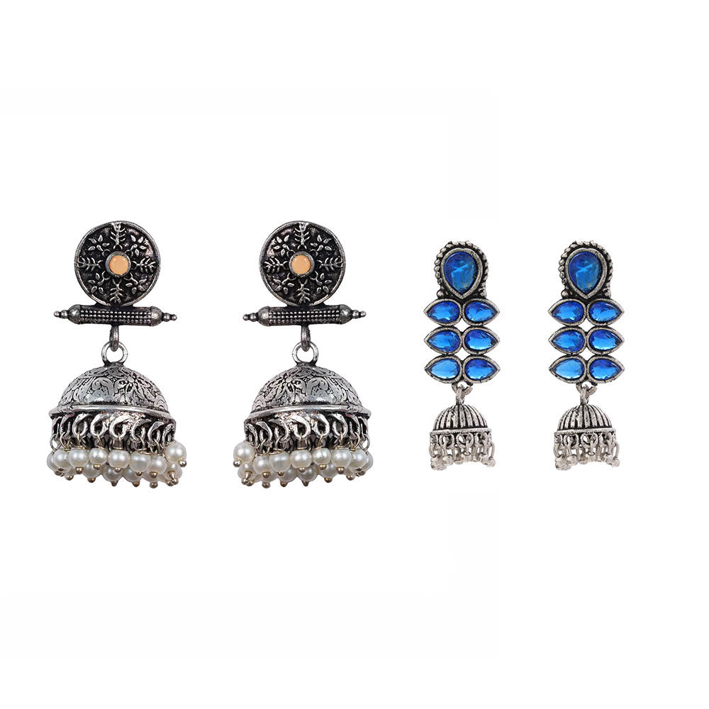 Charmbell earrings (Light Orange) Dazzle Dash Jhumki earring (Blue) Combo set