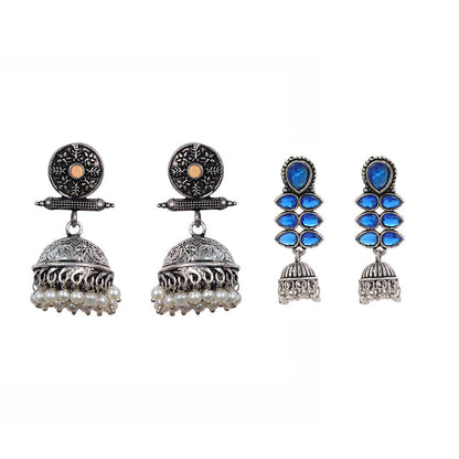 Charmbell earrings (Light Orange) Dazzle Dash Jhumki earring (Blue) Combo set