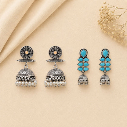 Charmbell earrings Light Orange Dazzle Dash Jhumki earring Sky Blue Combo set