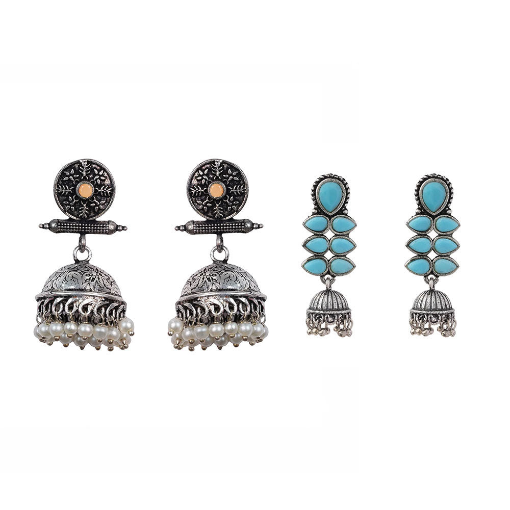 Charmbell earrings Light Orange Dazzle Dash Jhumki earring Sky Blue Combo set
